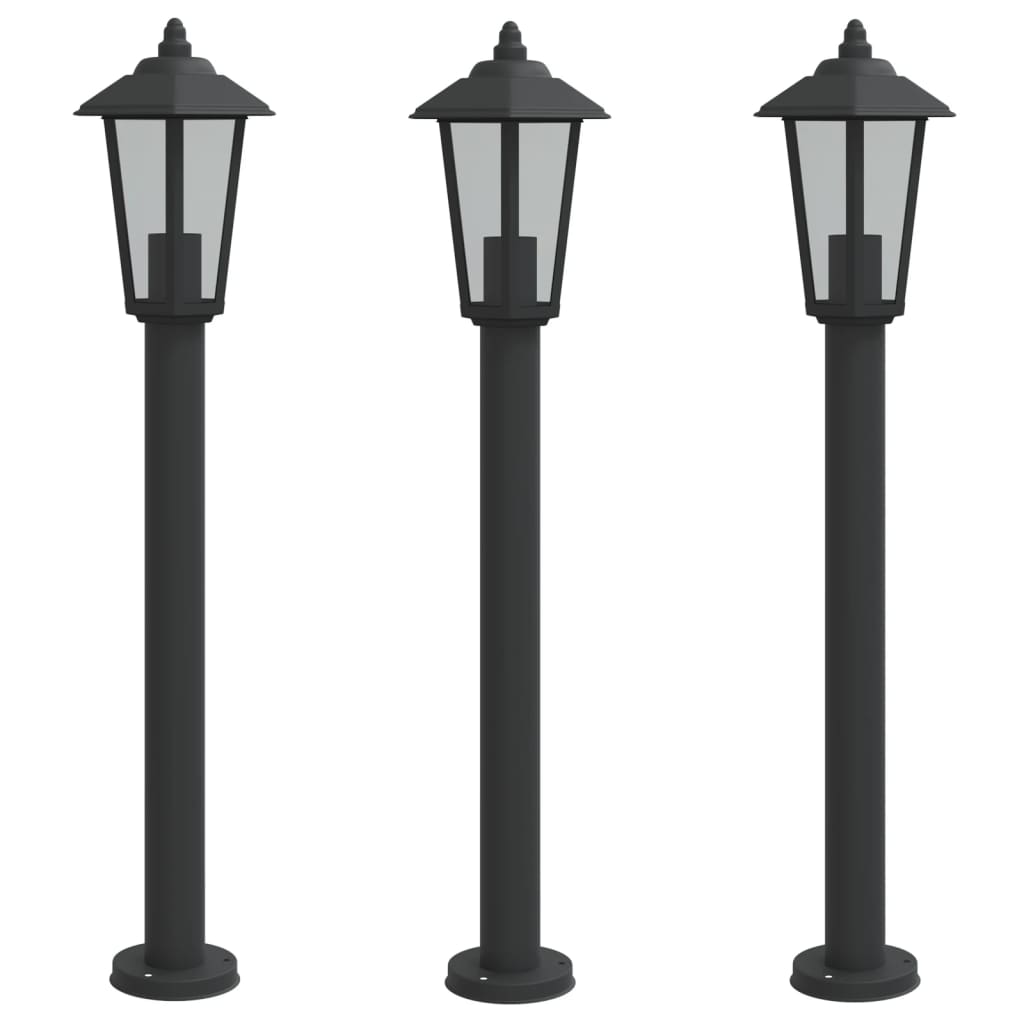 VidaXL Outdoor-Stehleuchte, 3-teilig, 80 cm, Edelstahl, Schwarz