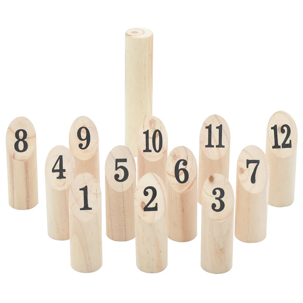 VidaXL 13-teiliges Zahlen-Kubb-Spielset mit Tragetasche, massives Kiefernholz