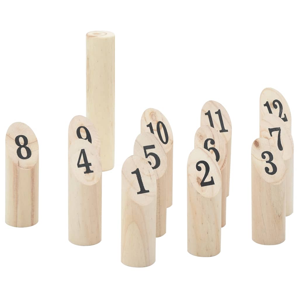 VidaXL 13-teiliges Zahlen-Kubb-Spielset mit Tragetasche, massives Kiefernholz