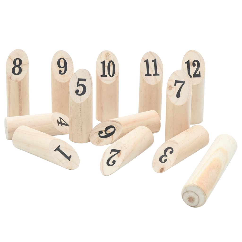 VidaXL 13-teiliges Zahlen-Kubb-Spielset mit Tragetasche, massives Kiefernholz