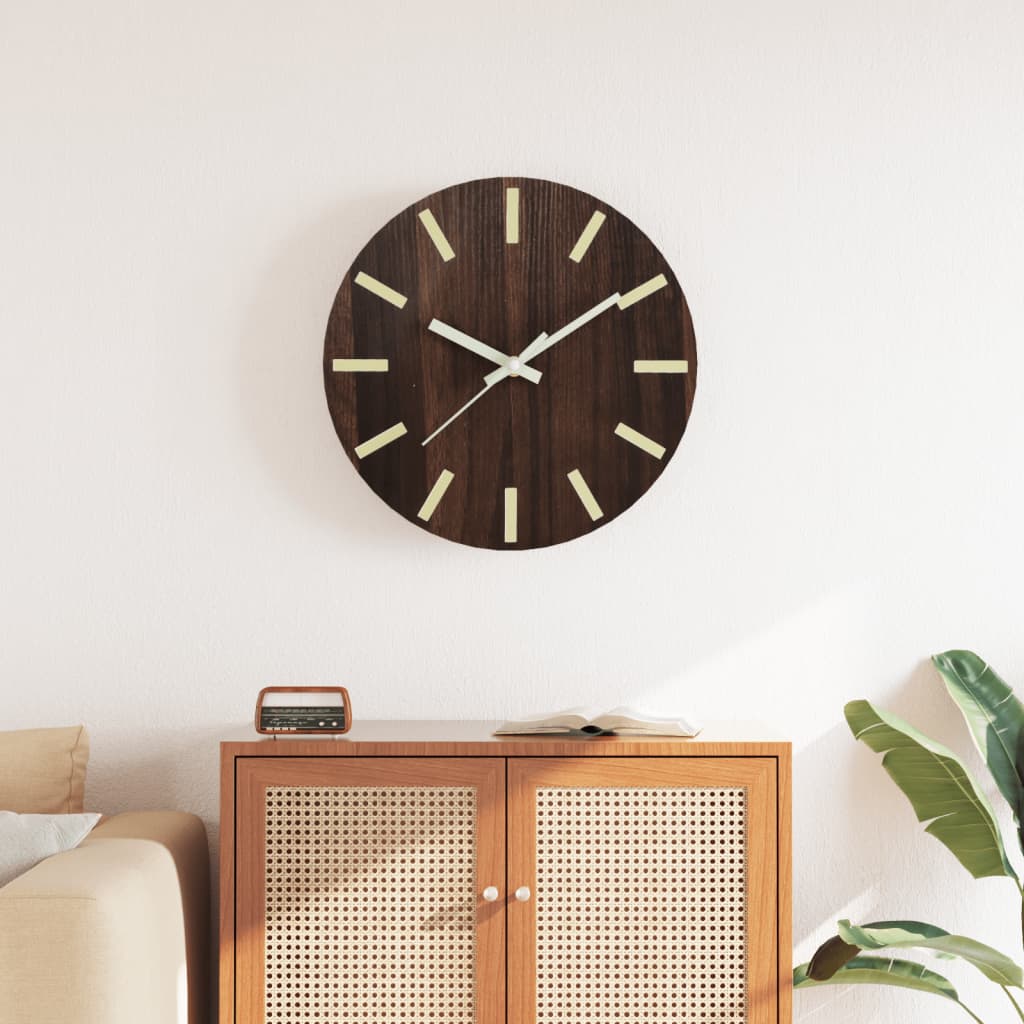 VidaXL Wanduhr mit Leuchtzifferblatt und -zeigern, ø30 cm, Braun