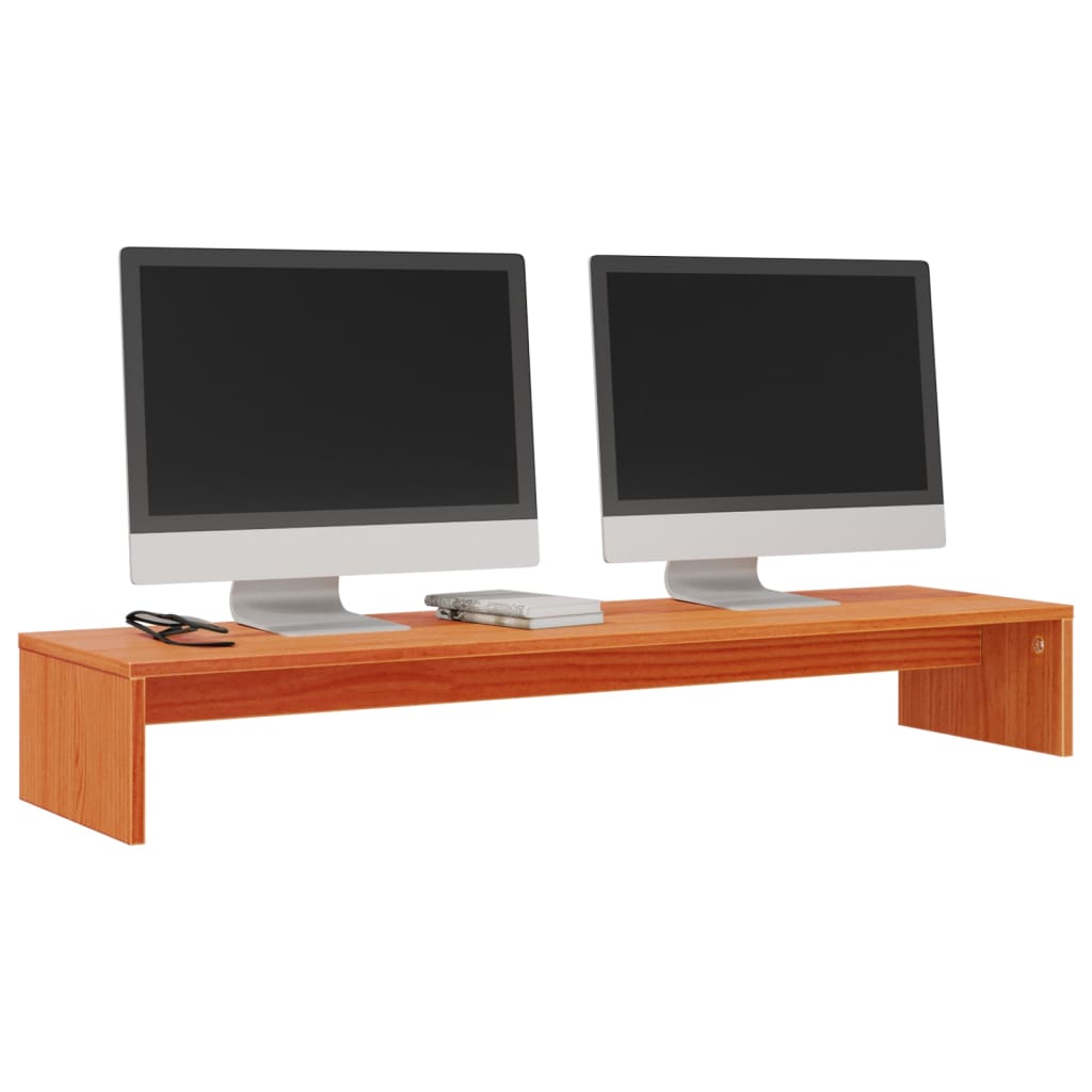 Vidaxl monitorstandaard 100x27x15 cm massief grenenhout wasbruin