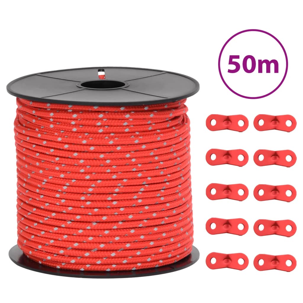 VidaXL Zeltabspannleine mit reflektierenden Streifen und Spannern, 50 m, 4 mm
