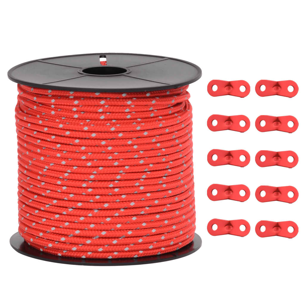 VidaXL Zeltabspannleine mit reflektierenden Streifen und Spannern, 50 m, 4 mm