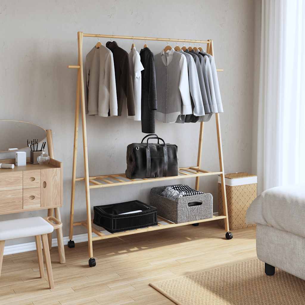 Vidaxl -Kleidungsständer mit Regalen und Rädern 132x45,5x155,5 cm Bambus