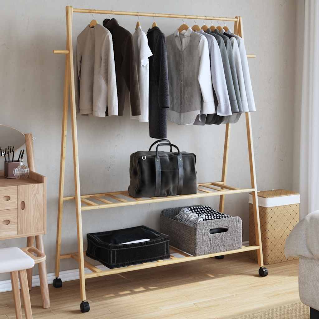 Vidaxl -Kleidungsständer mit Regalen und Rädern 132x45,5x155,5 cm Bambus