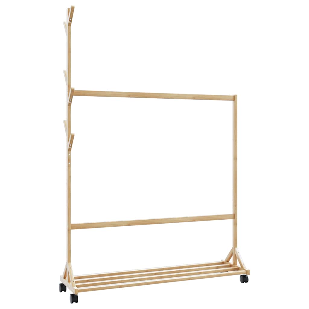 VidaXL Kleiderständer mit Haken und Rollen, 100 x 35 x 157 cm, Bambus