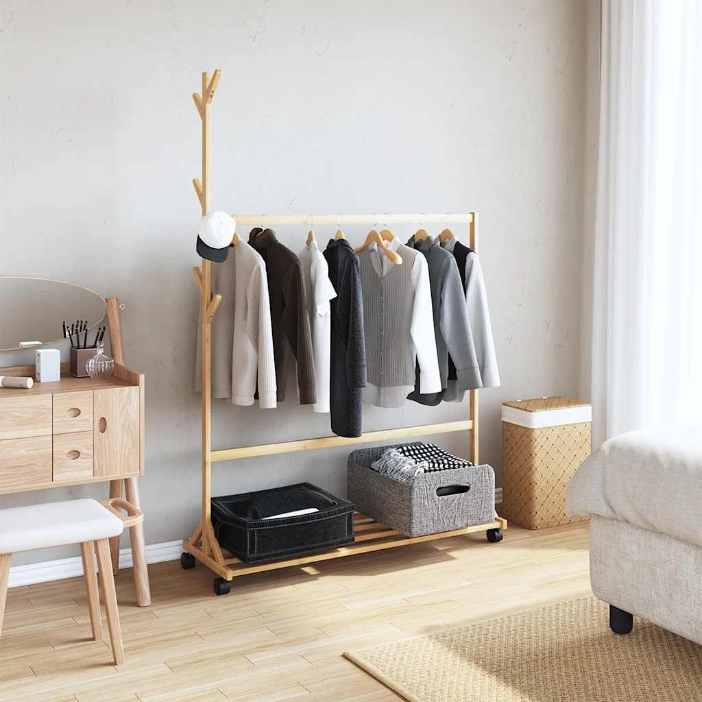 VidaXL Kleiderständer mit Haken und Rollen, 100 x 35 x 157 cm, Bambus