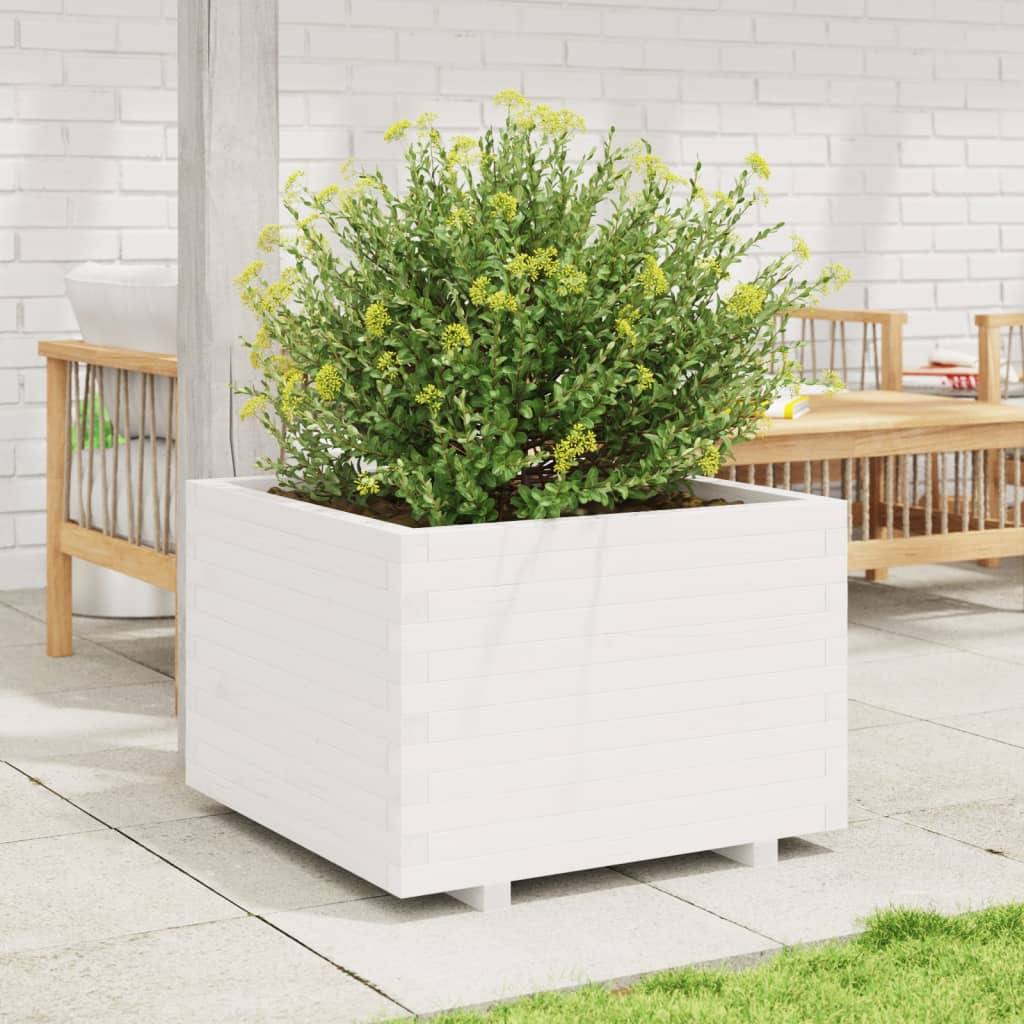 Vidaxl plantenbak 70x70x49,5 cm massief grenenhout wit