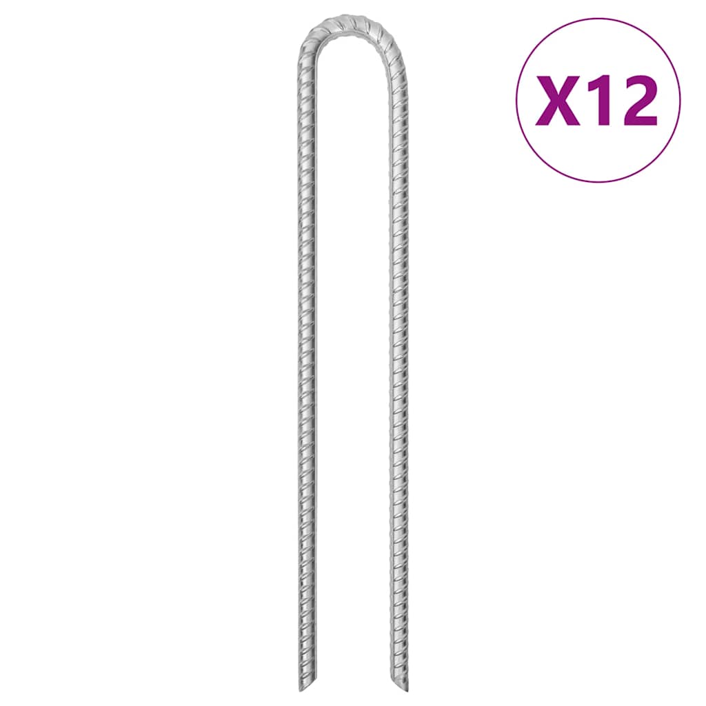 VIDAXL-Zeltstifte, 12 Stück, U-förmig, Ø 12 mm, 41,5 cm, verzinkter Stahl