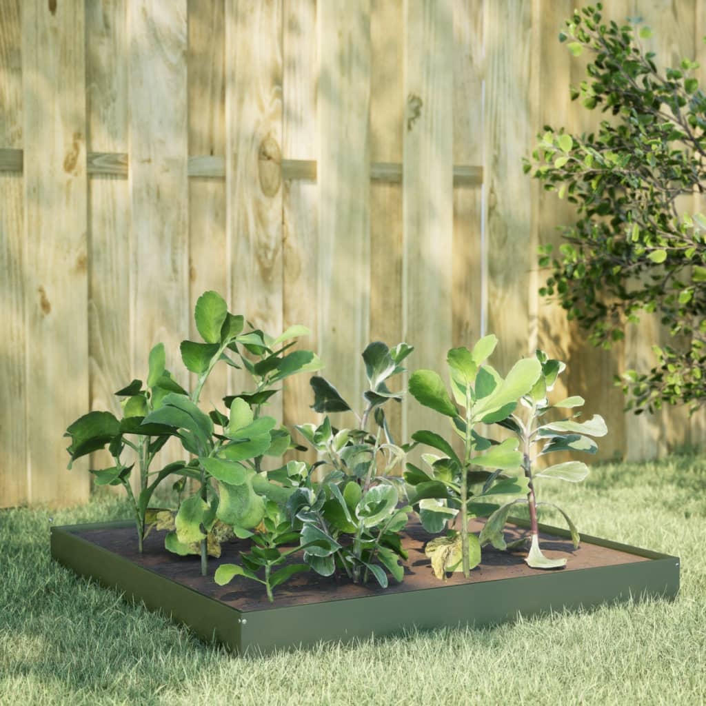 VidaXL Hochbeet 100x100x18,5 cm Stahl Olivgrün