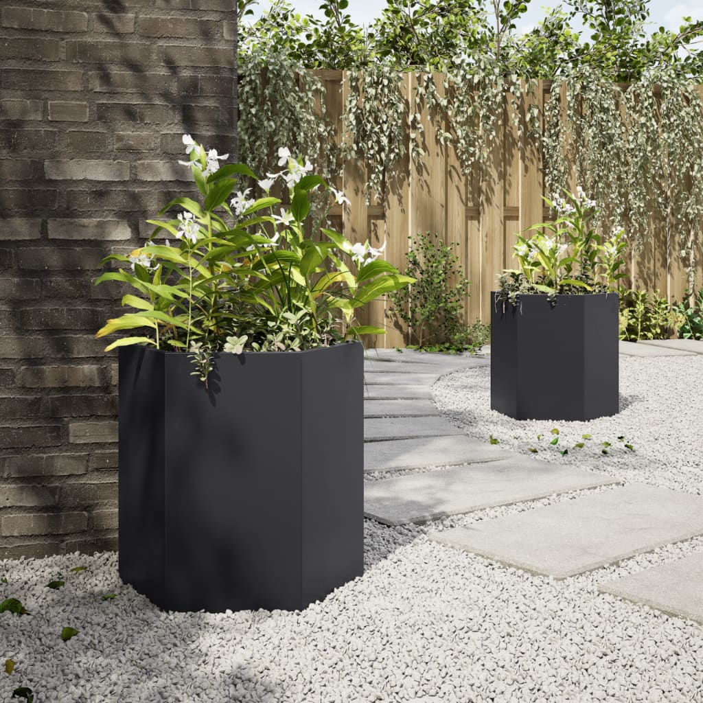 Vidaxx Pflanzgefäß 2 St Sechseck 46x40x45 cm Stahl schwarz
