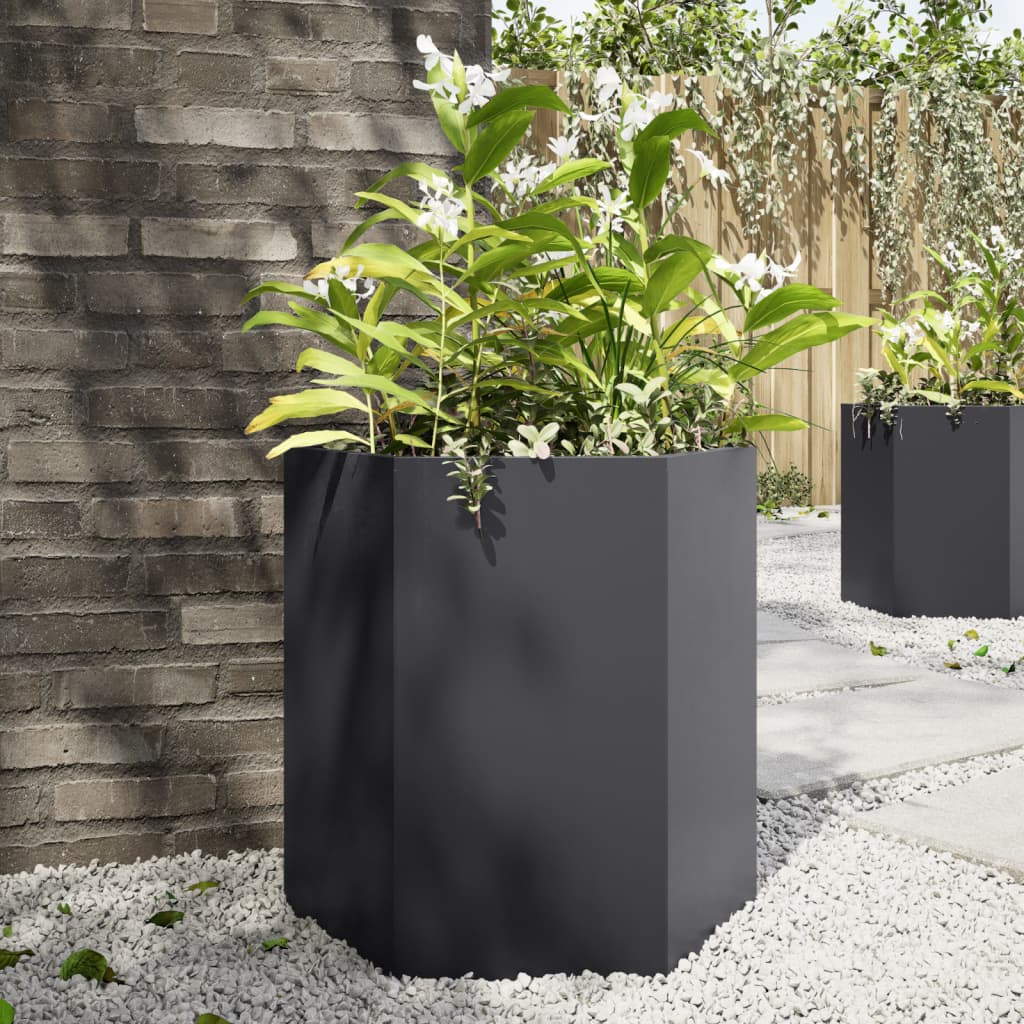 Vidaxx Pflanzgefäß 2 St Sechseck 46x40x45 cm Stahl schwarz