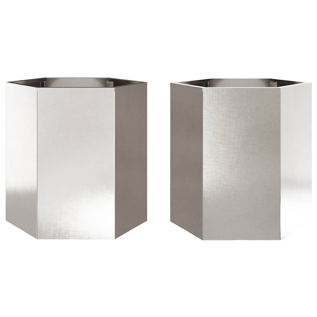 Vidaxl plantenbakken 2 st zeshoek 46x40x45 cm roestvrijstaal