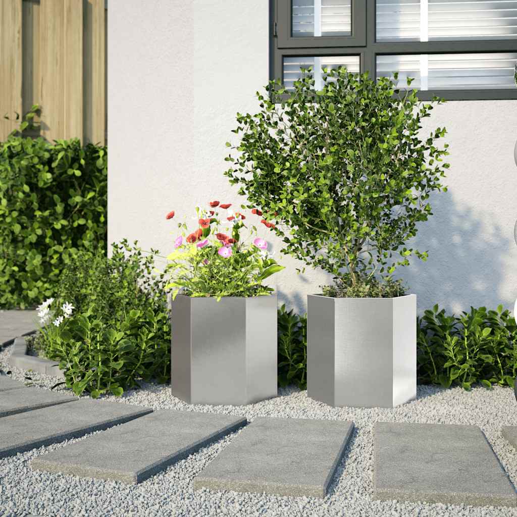 VidaXL Pflanzenr 2 Stück Sechseck 46x40x45 cm Edelstahl