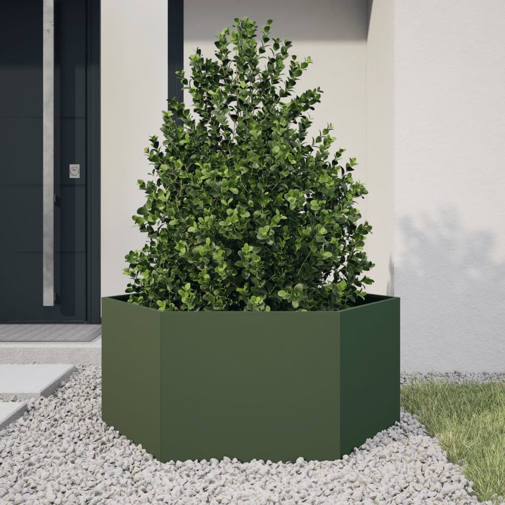 VidaXL Plannet Hexagon 104x90x45 cm Stahl Olivengrün