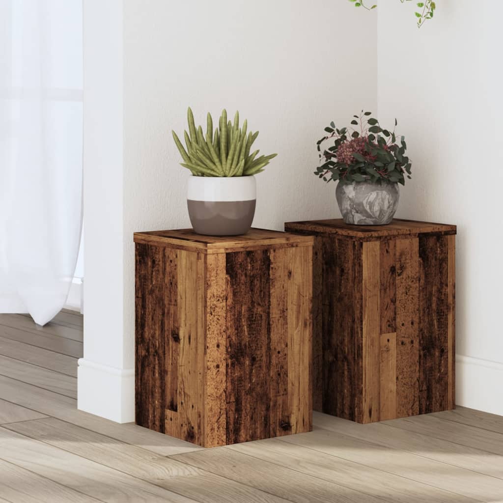 Vidaxl plantenstandaards 2 st 20x20x30 cm bewerkt hout oud houtkleurig