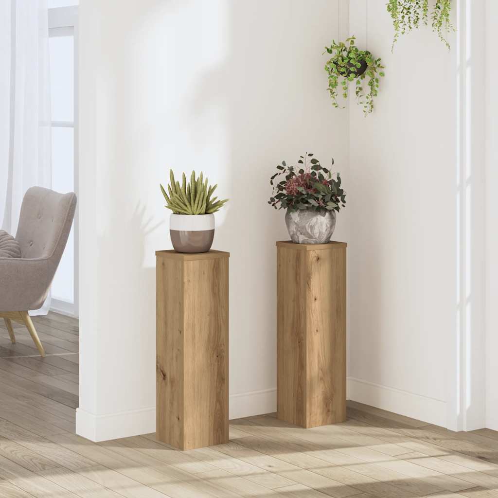 Vidaxl plantenstandaards 2 st 17x17x60 cm hout artisanaal eikenkleurig