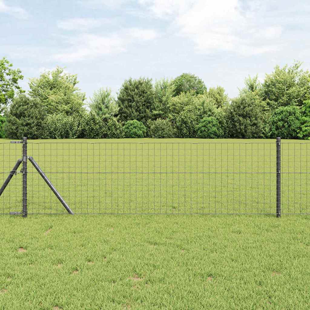 Vidaxl hek met paal grijs 0,6 x 25 m staal en pvc