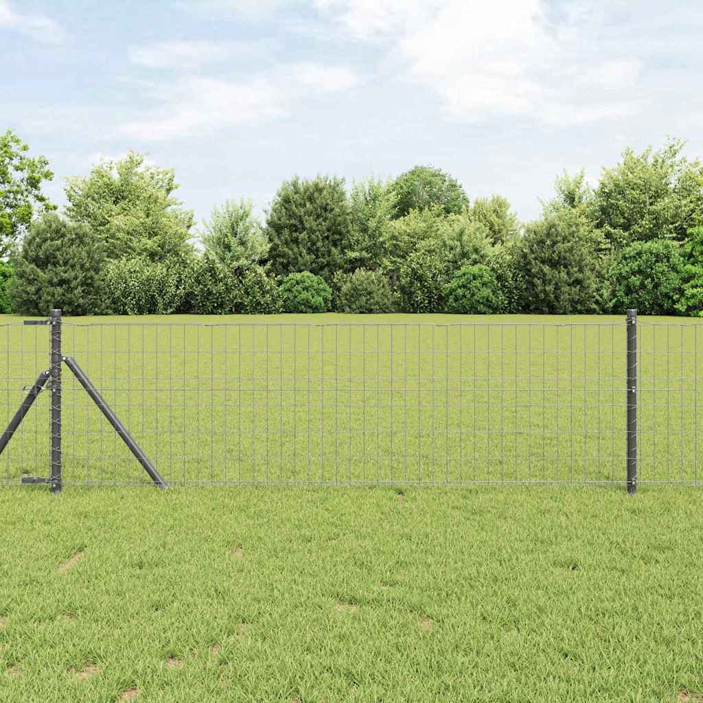 Vidaxl hek met paal grijs 0,6 x 25 m staal en pvc