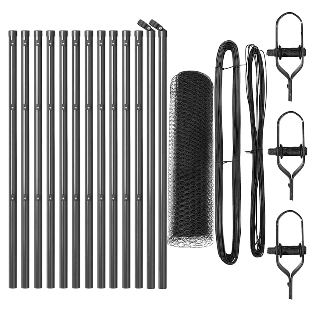 Vidaxl afrasteringspaal grijs 25 x 0,4 m (13 mm gaas) staal en pvc