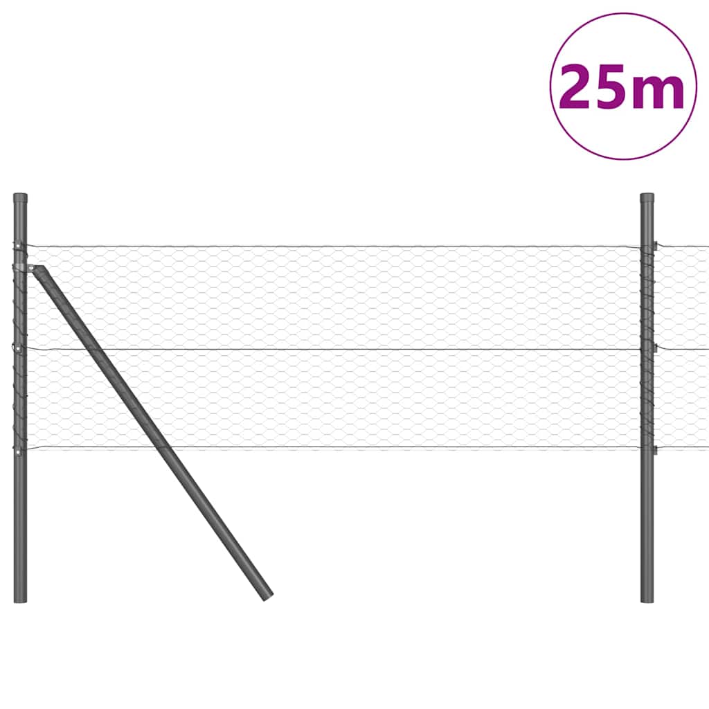 Vidaxl afrasteringspaal grijs 25 x 0,4 m (25 mm gaas) staal en pvc