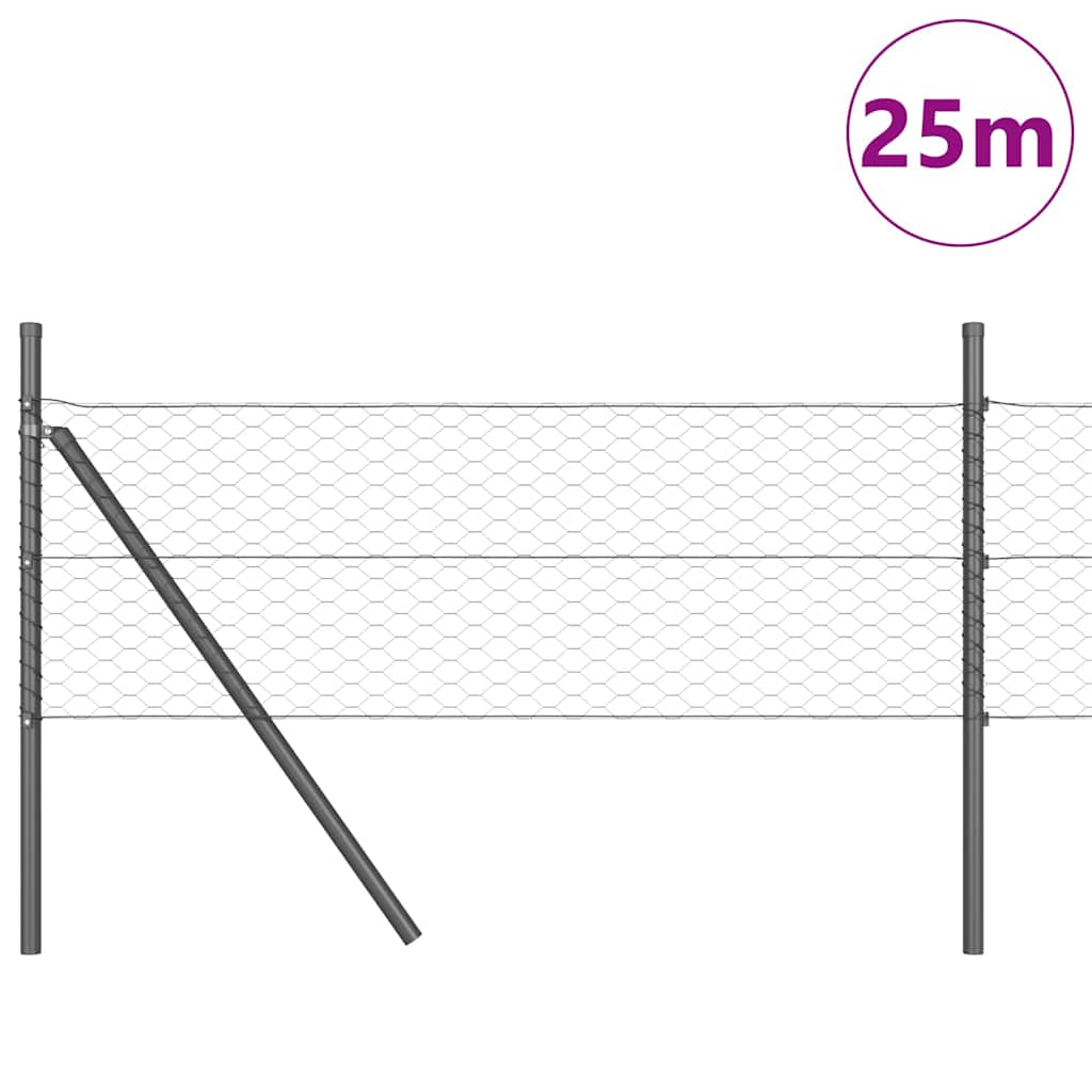 Vidaxl afrasteringspaal grijs 25 x 0,8 m (36 mm gaas) staal en pvc