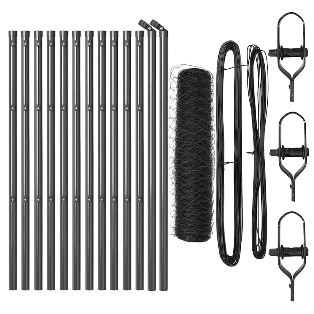 Vidaxl afrasteringspaal grijs 25 x 0,8 m (50 mm gaas) staal en pvc