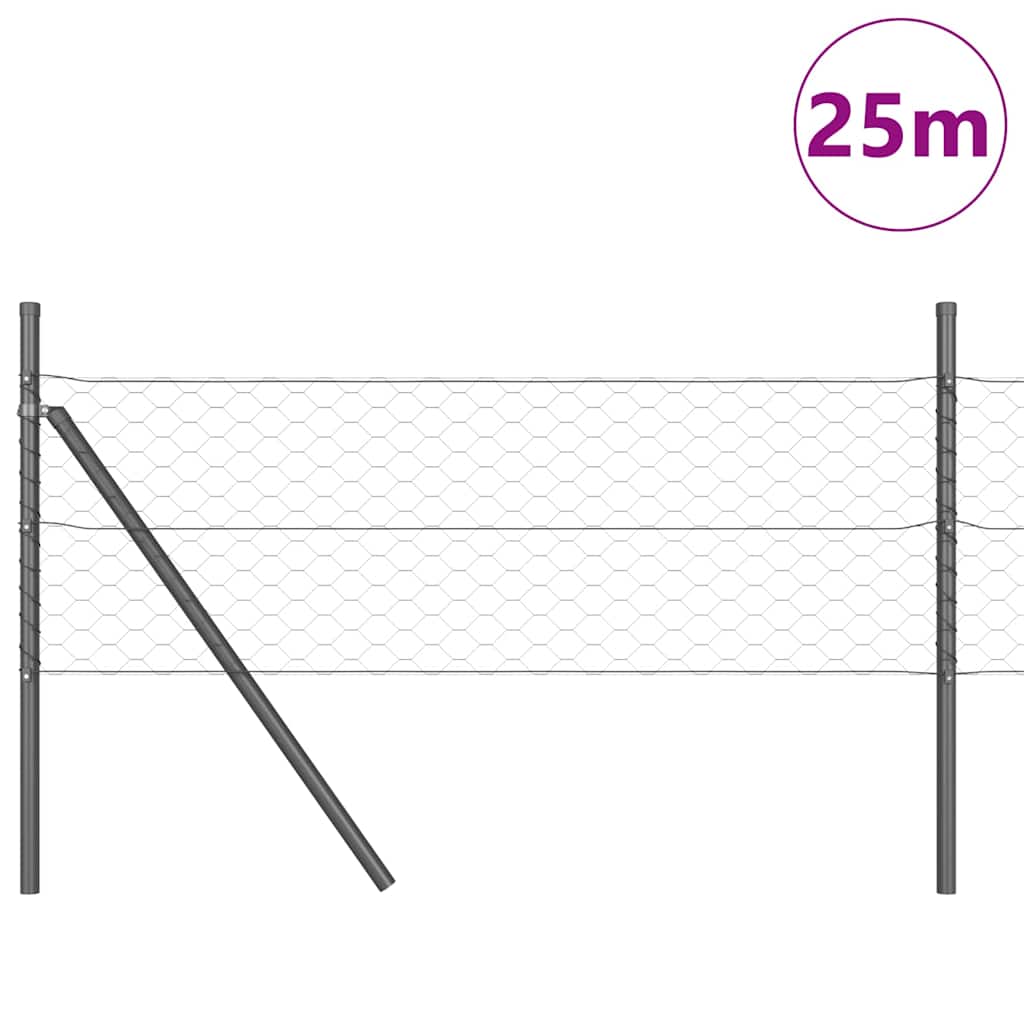 Vidaxl afrasteringspaal grijs 25 x 0,8 m (50 mm gaas) staal en pvc