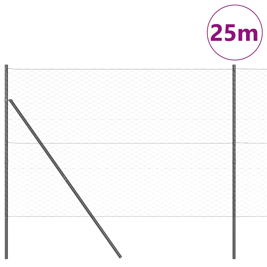 Vidaxl afrasteringspaal grijs 25 x 1,6 m (50 mm gaas) staal en pvc