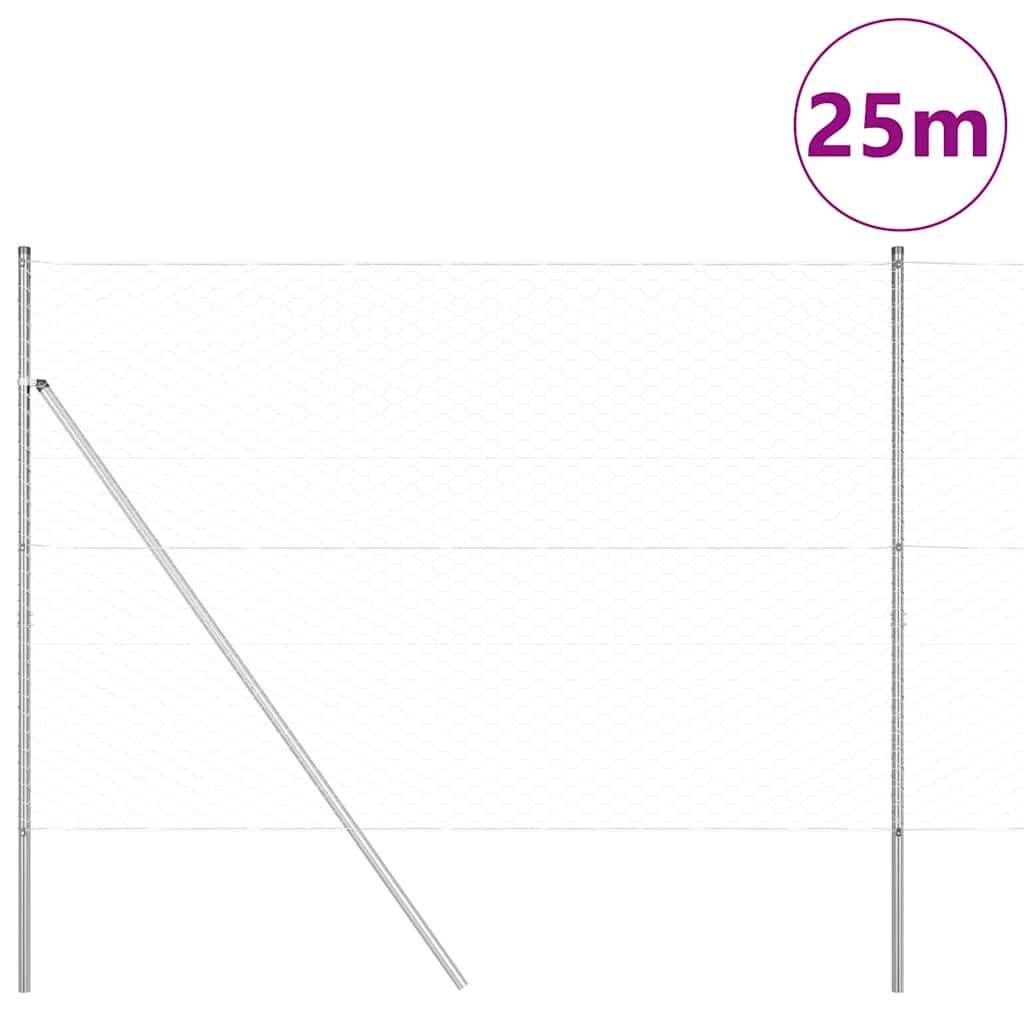 Vidaxl afrasteringspaal zilver 25 x 1,5 m (50 mm gaas) staal