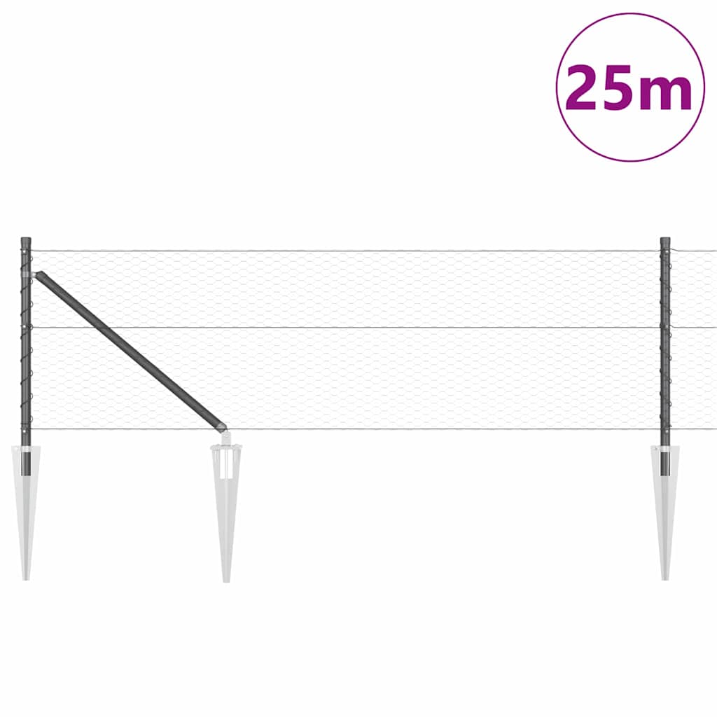 Vidaxl afrasteringspaal grijs 25 x 0,6 m (25 mm gaas) staal en pvc