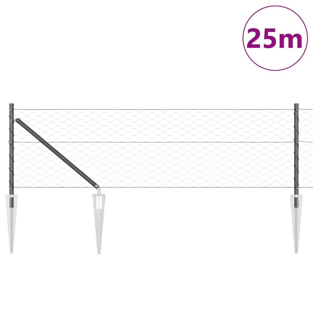 Vidaxl afrasteringspaal grijs 25 x 0,6 m (50 mm gaas) staal en pvc