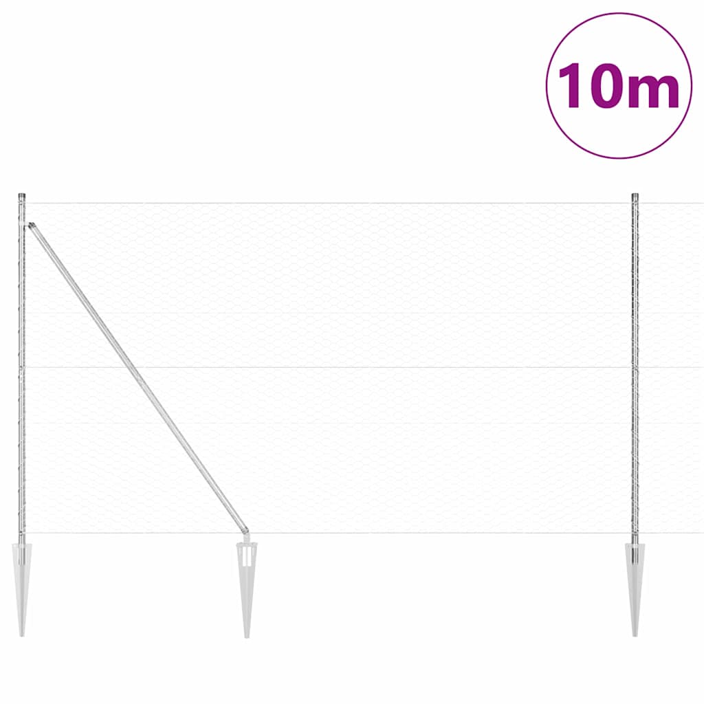 Vidaxl afrasteringspaal zilver 10 x 1,6 m (36 mm gaas) staal