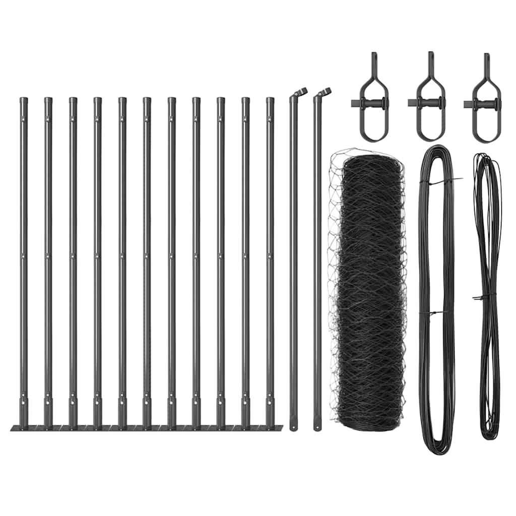 Vidaxl afrasteringspaal grijs 25 x 0,6 m (36 mm gaas) staal en pvc