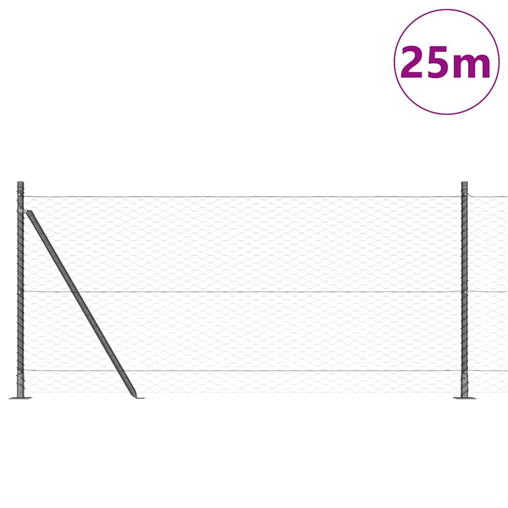 Vidaxl afrasteringspaal grijs 25 x 0,8 m (36 mm gaas) staal en pvc