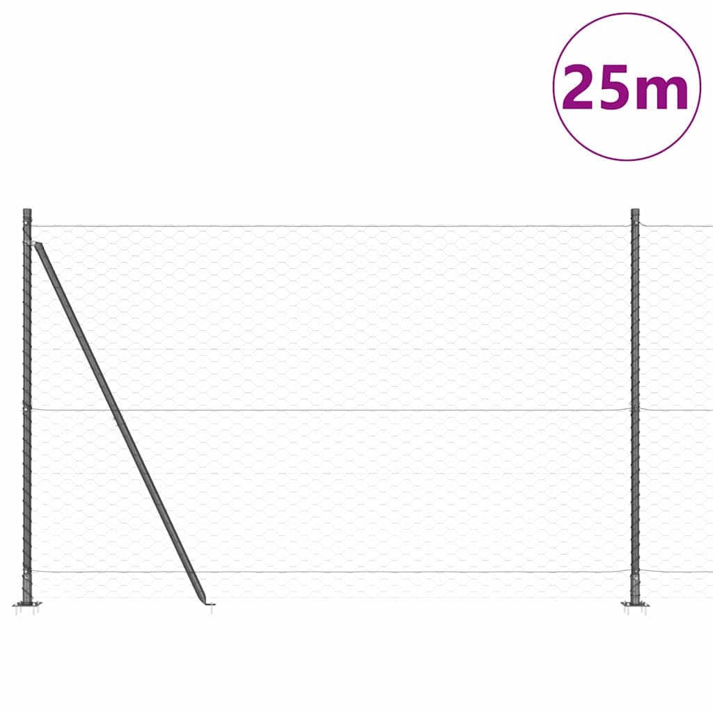 Vidaxl afrasteringspaal grijs 25 x 1,4 m (50 mm gaas) staal en pvc