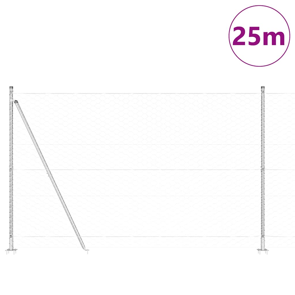 Vidaxl afrasteringspaal zilver 25 x 1,5 m (50 mm gaas) staal