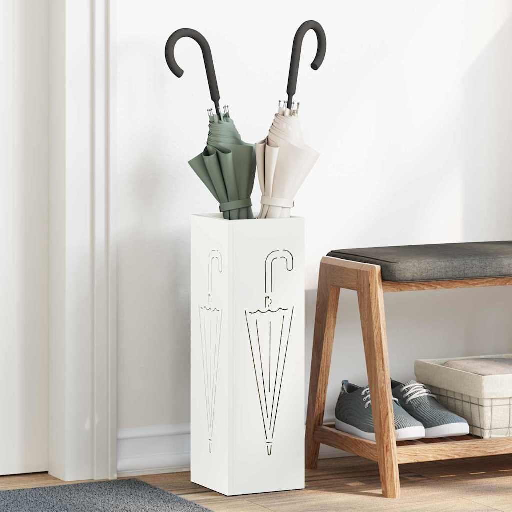 Vidaxl paraplu standaard met opslag wit 15,5 x 15,5 x 49 cm metaal