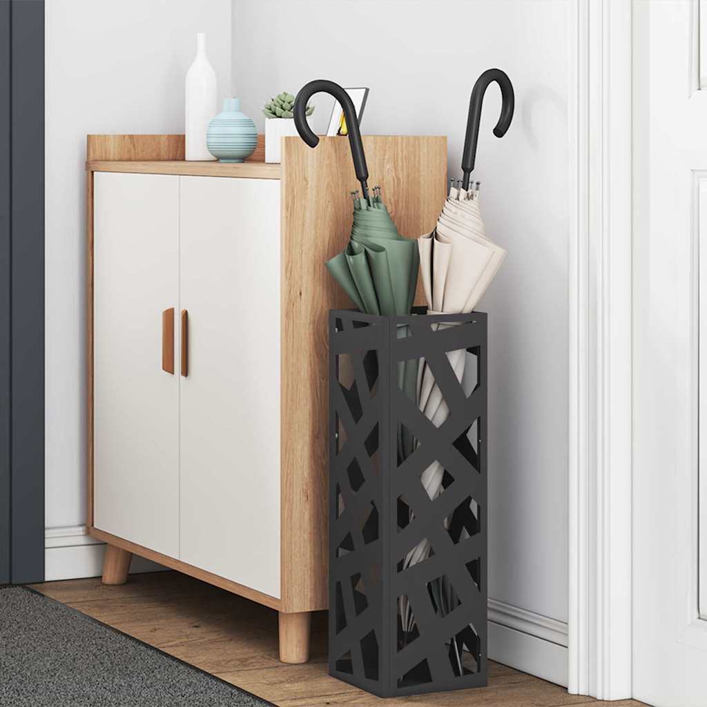 Vidaxl paraplu standaard met opslag zwart 15,5 x 15,5 x 49 cm metaal