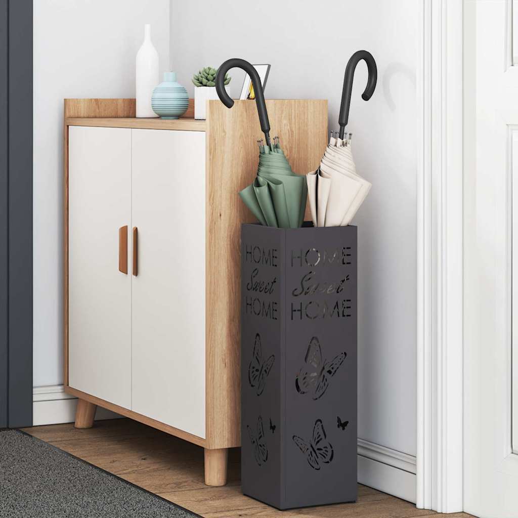 Vidaxl paraplu standaard met opslag zwart 15,5 x 15,5 x 49 cm metaal