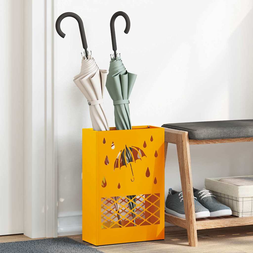 Vidaxl paraplu standaard mosterdgeel 28 x 12 x 41 cm staal