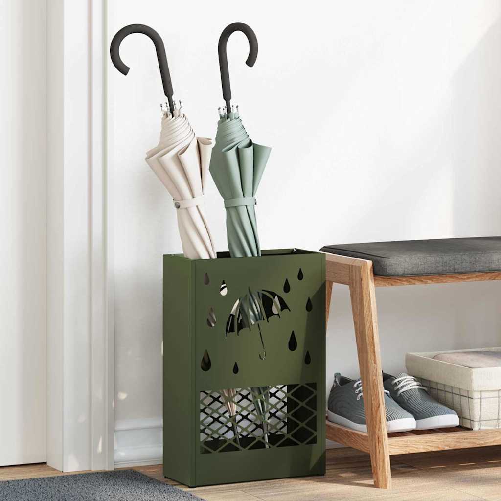 Vidaxl paraplu standaard olijfgroen 28 x 12 x 41 cm staal