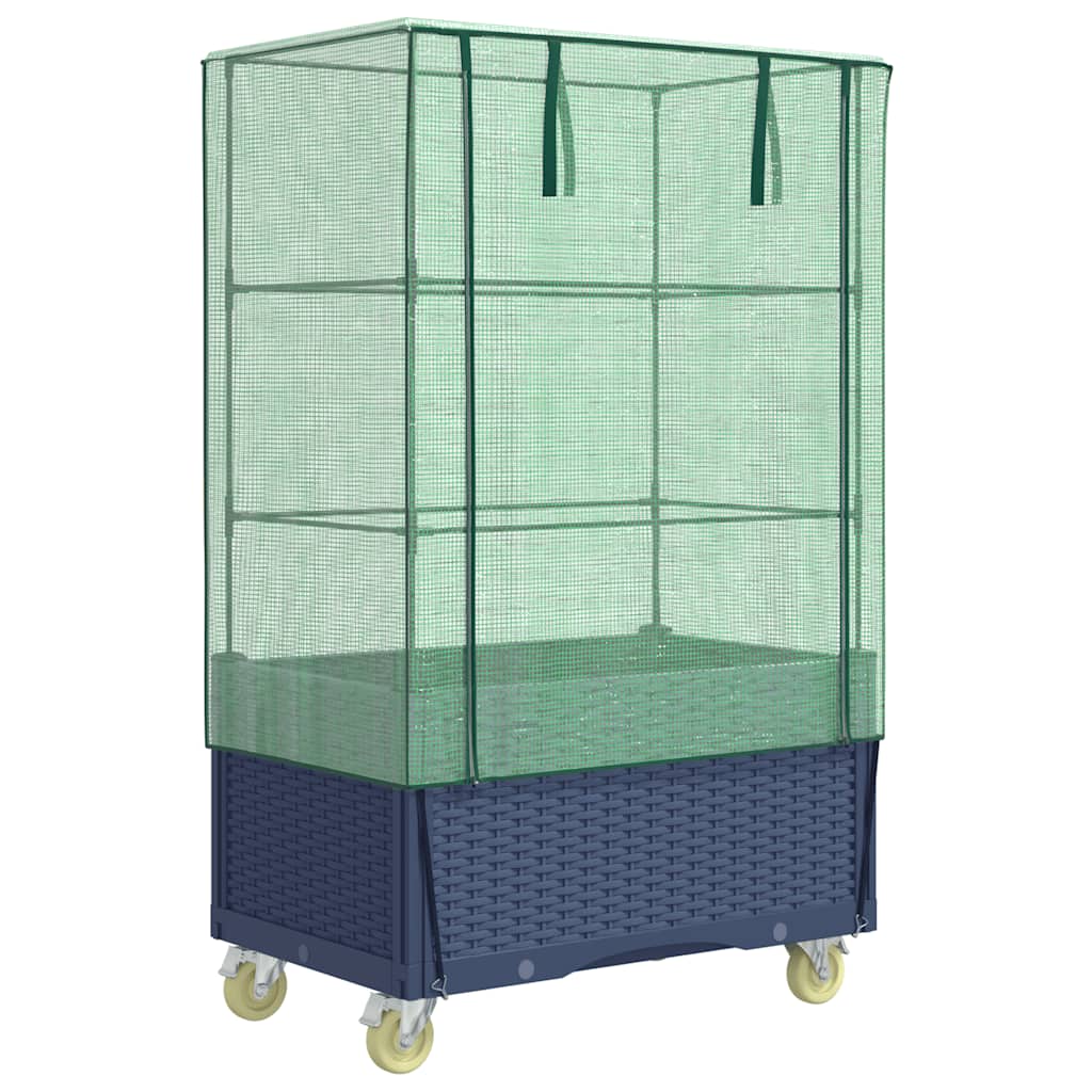 Vidaxl plantenbak verhoogd met hoes en wielen 80x50x182 cm rattanlook