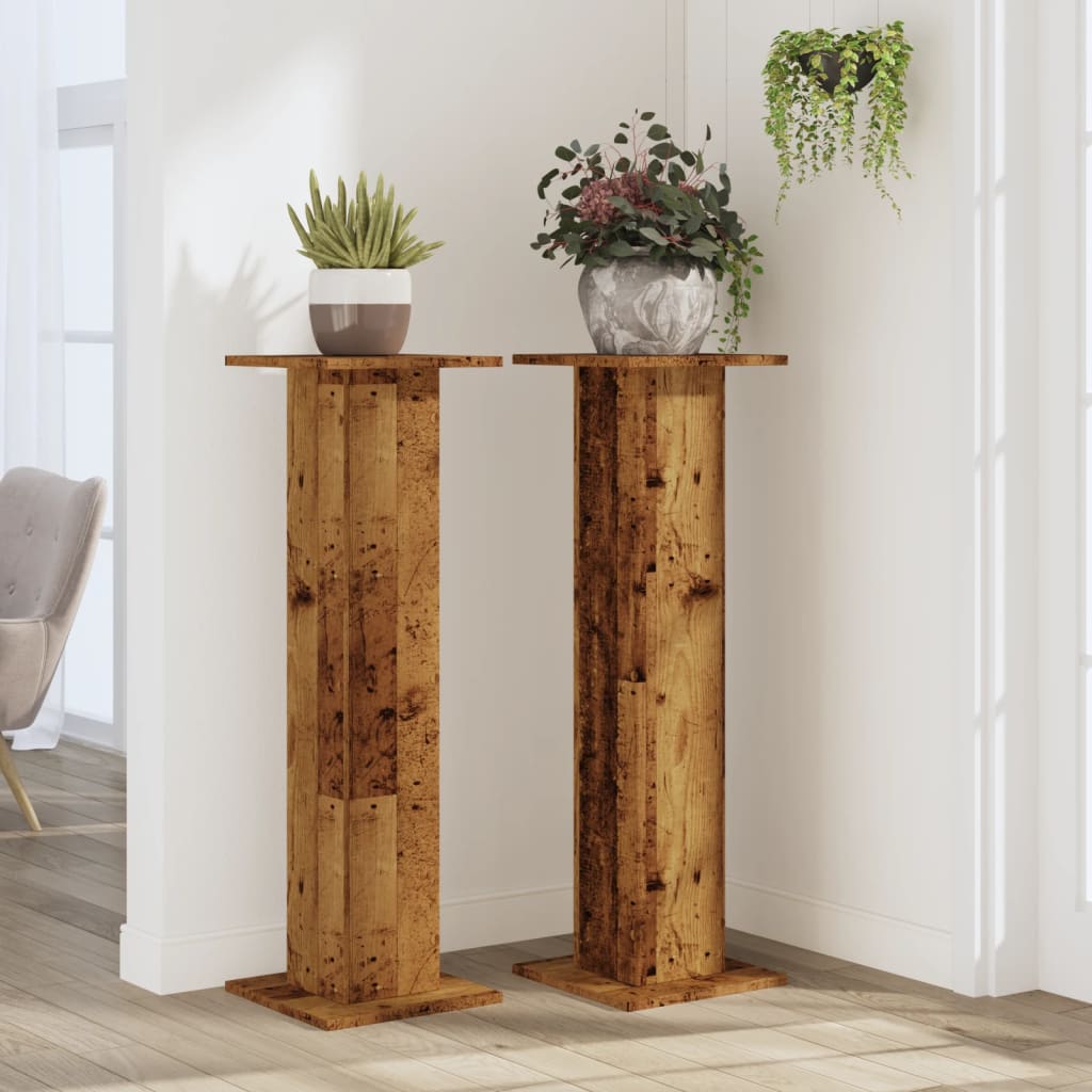 Vidaxl plantenstandaards 2 st 30x30x95 cm bewerkt hout oud houtkleurig