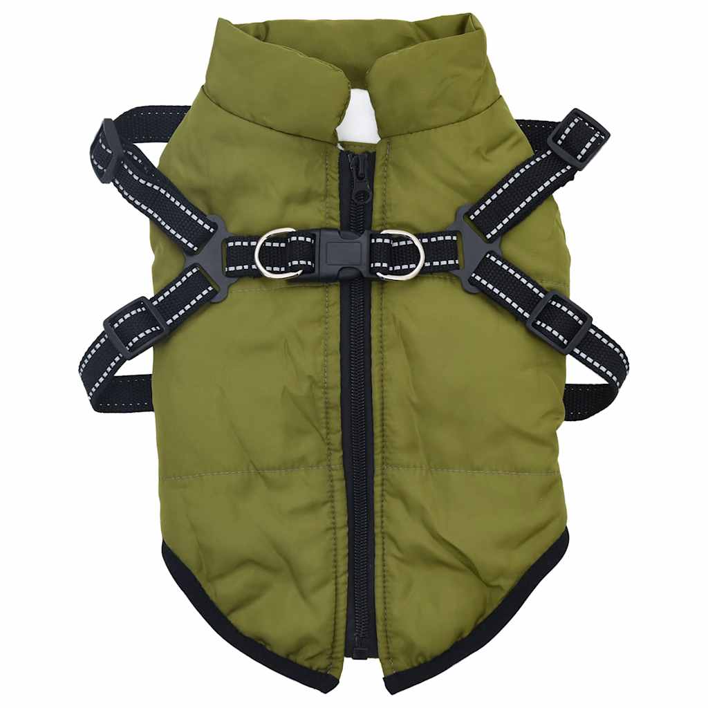 VidaXL Hundemantel mit Geschirr, wasserdicht, reflektierend, Armeegrün, L28