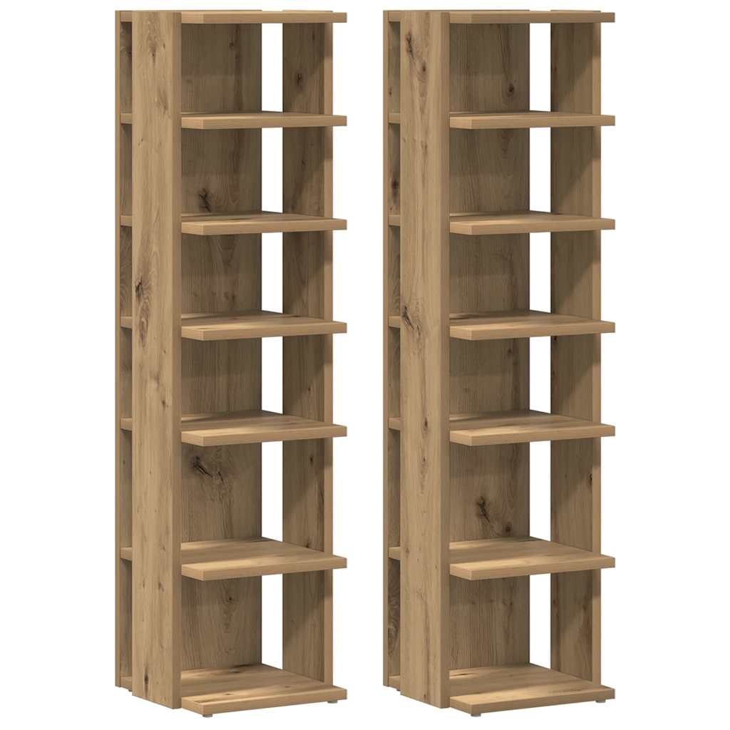 Vidaxl schoenenkasten 2 st 28x27x102 cm bewerkt hout artisanaal eiken