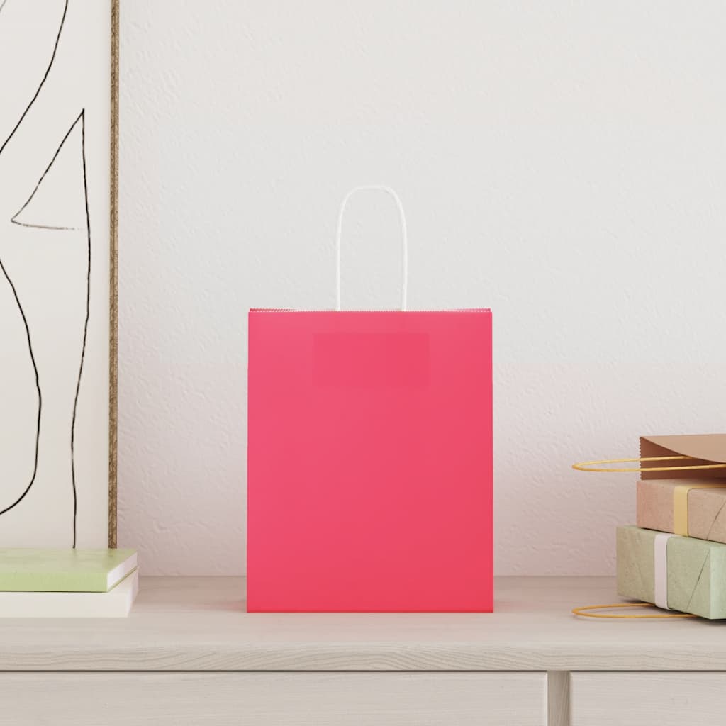 Vidaxl papieren zakken 50 st met hengsels 18x8x22 cm roze