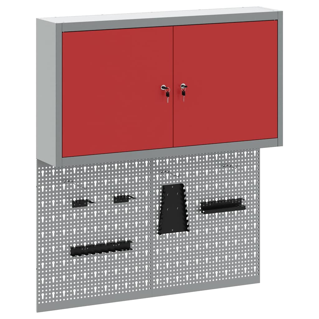 Vidaxl gereedschapskast set met plank 3 st rood gepoedercoat staal