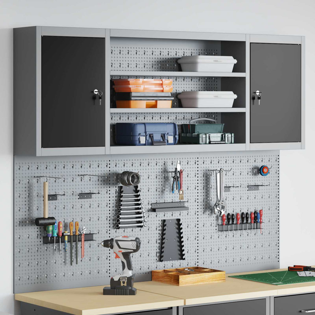 Vidaxl gereedschapskast set met plank 4 pcs zwart gepoedercoat staal